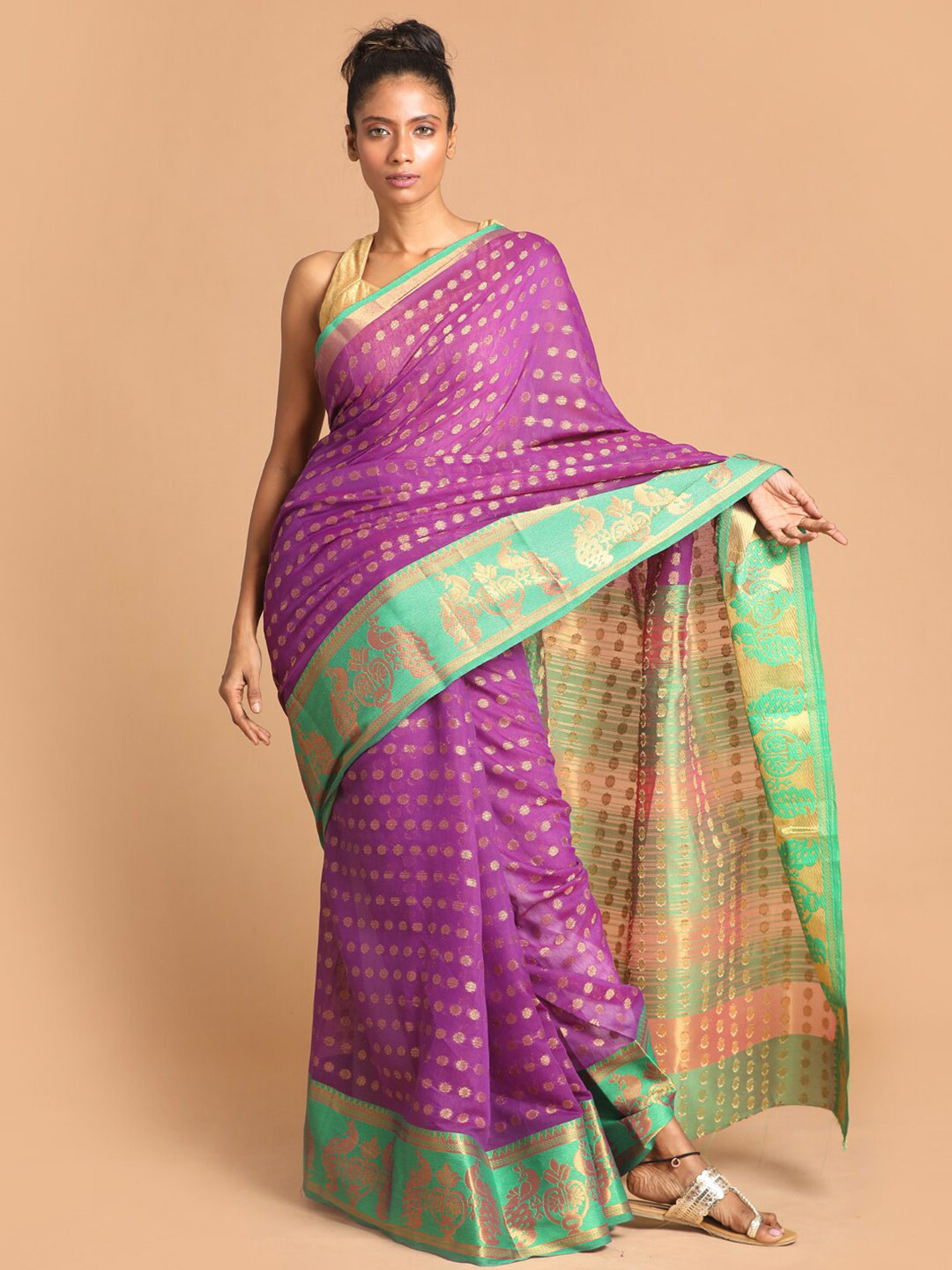 

Saranee Purple Ethnic Motifs Zari Saree