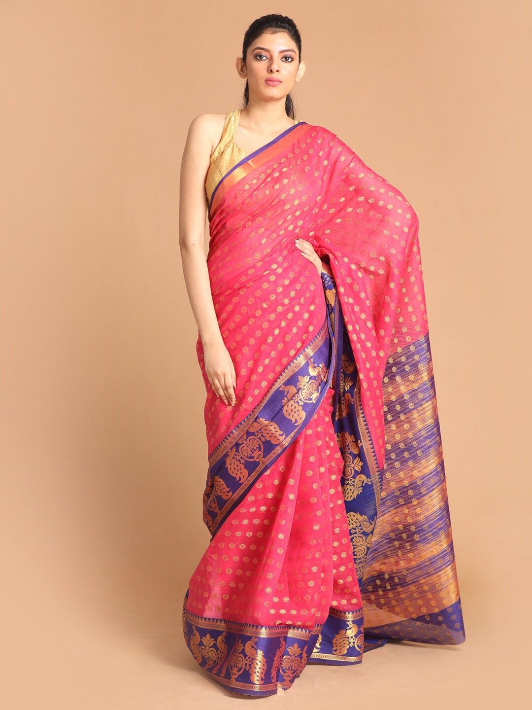 

Saranee Magenta & Blue Ethnic Motifs Zari Saree