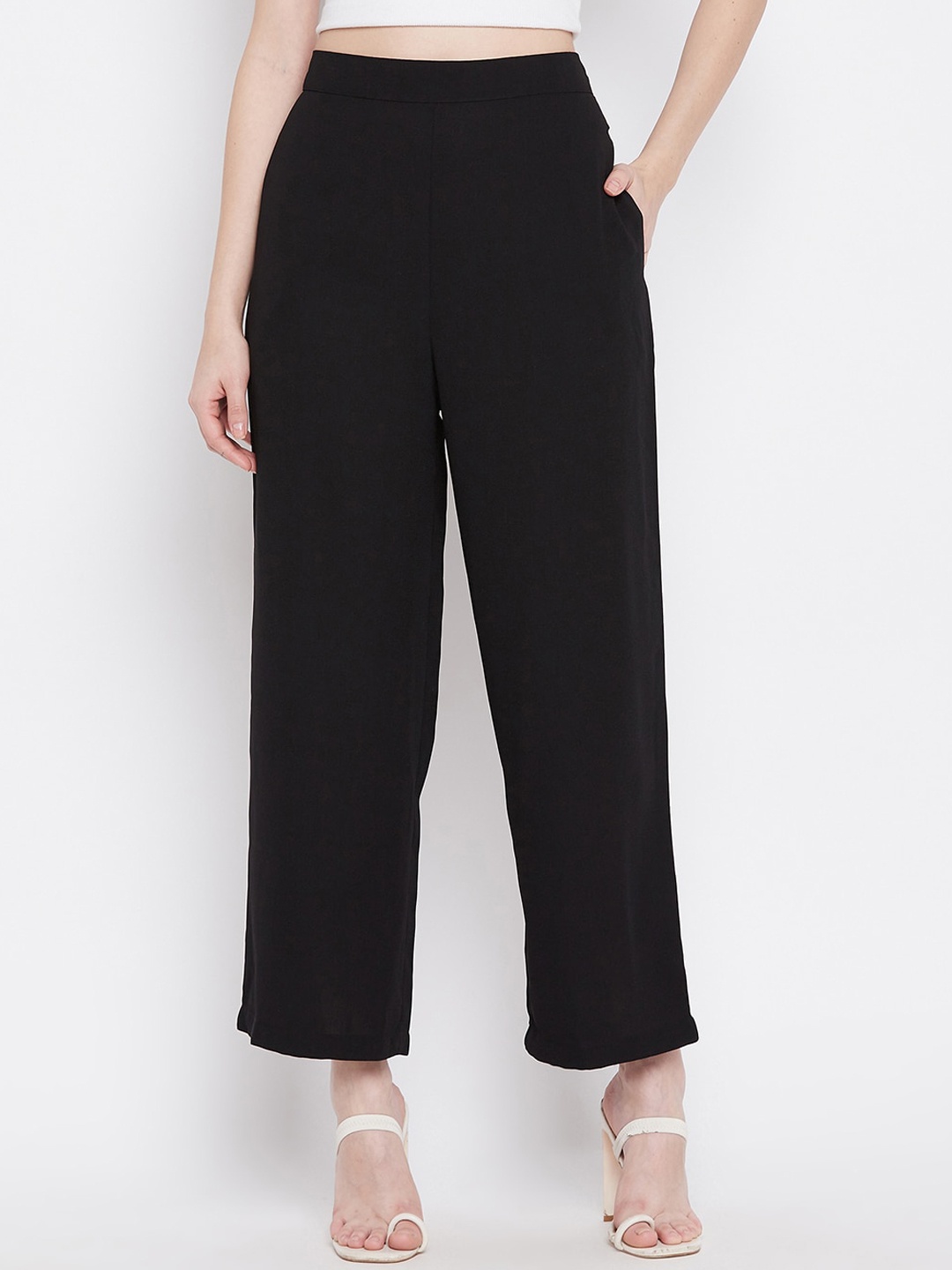 

MAGRE Women Black Wide Leg Trousers