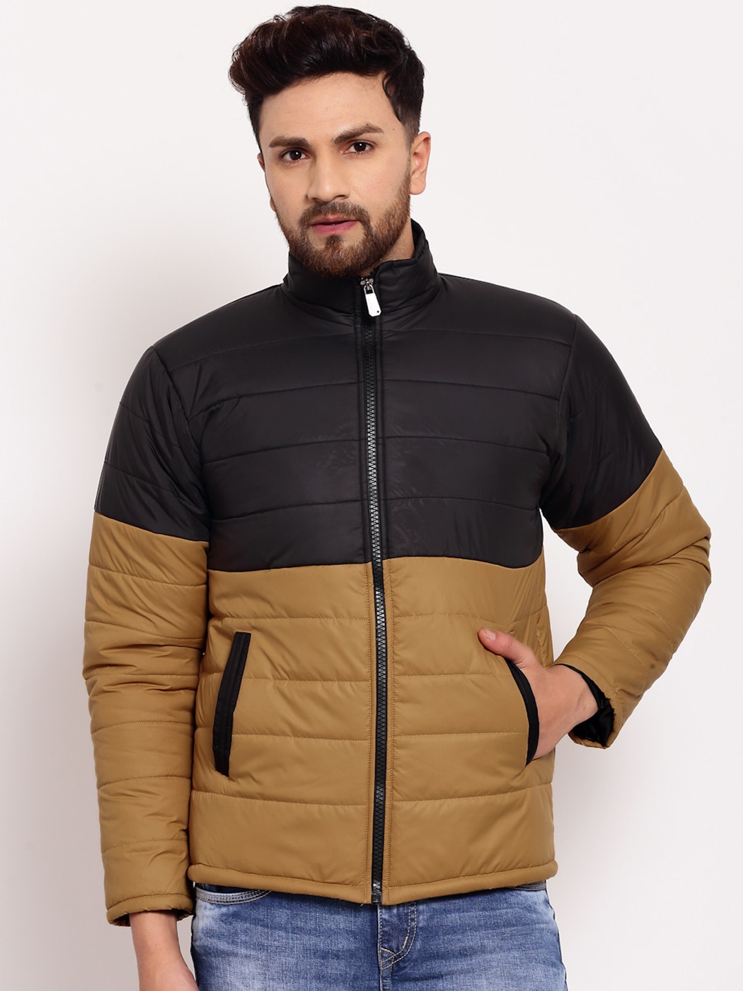 

KLOTTHE Men Mustard Colourblocked Water Resistant Outdoor Padded Jacket