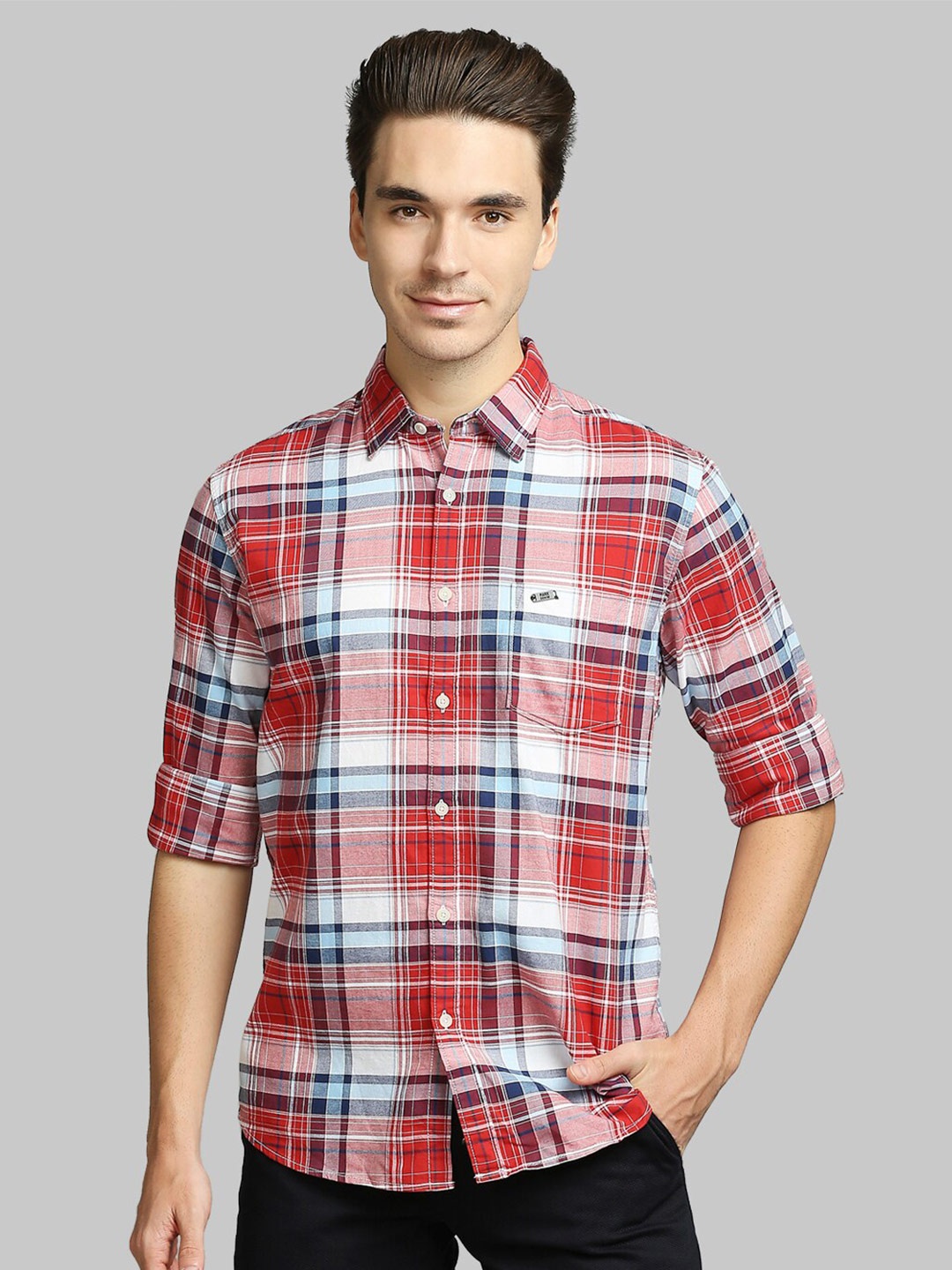 

Parx Men Red Slim Fit Tartan Checked Casual Shirt