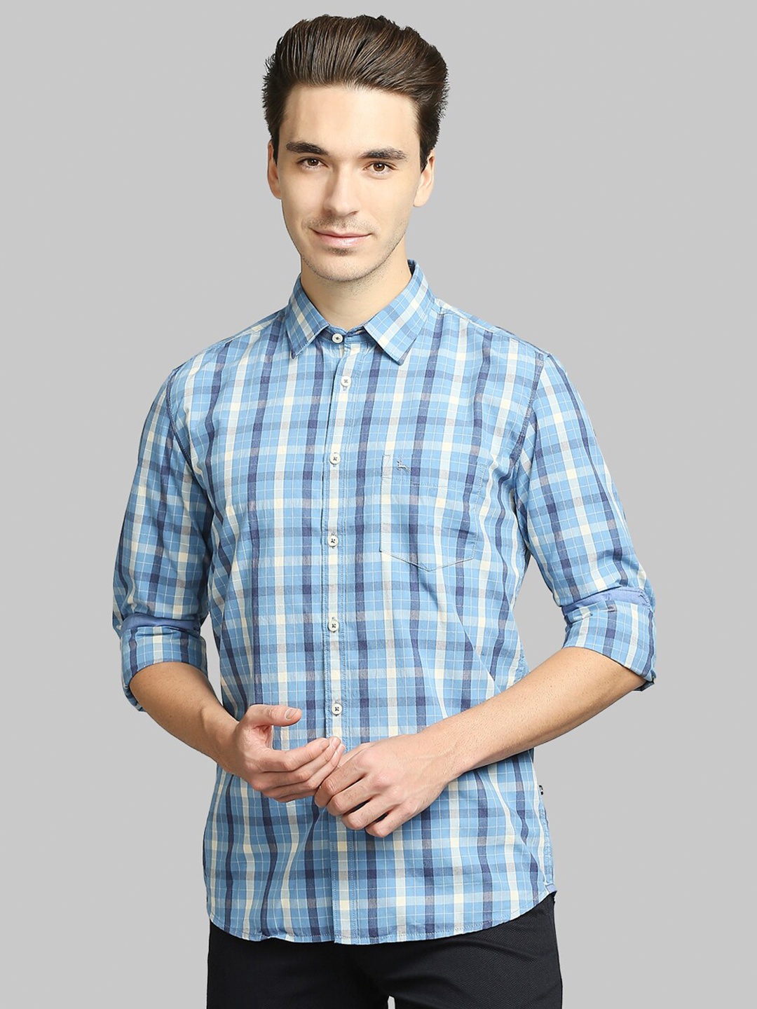 

Parx Men Blue Slim Fit Tartan Checks Checked Casual Shirt