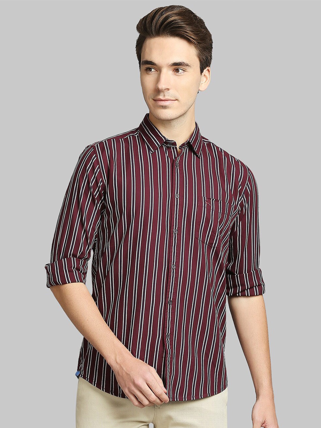 

Parx Men Red Slim Fit Striped Casual Shirt