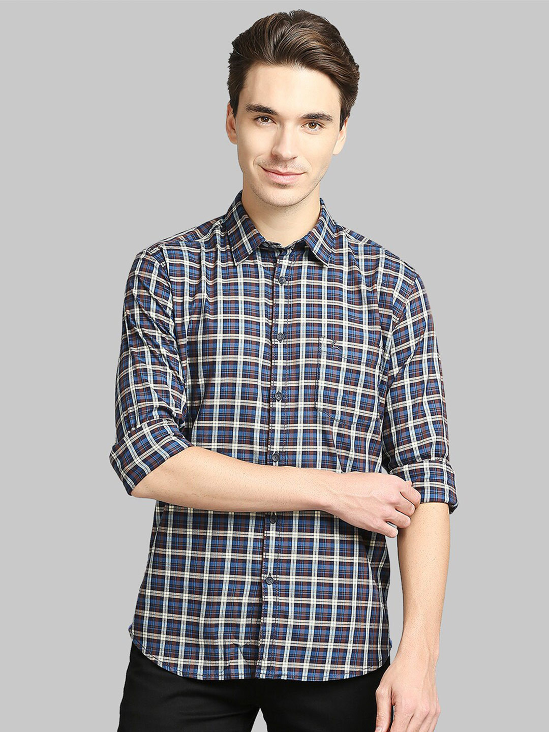 

Parx Men Brown Slim Fit Checked Casual Shirt