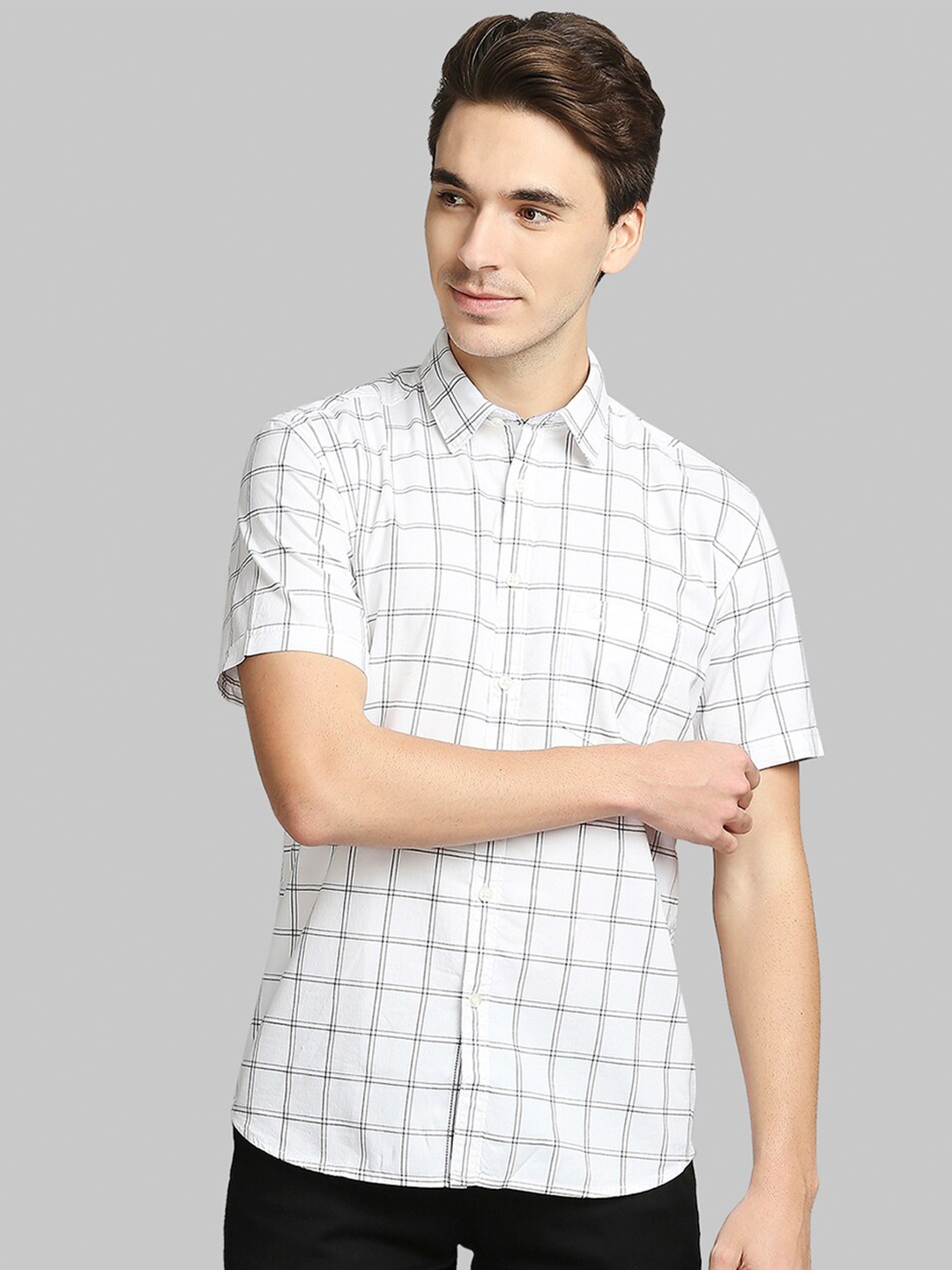 

Parx Men White Slim Fit Windowpane Checks Checked Cotton Casual Shirt