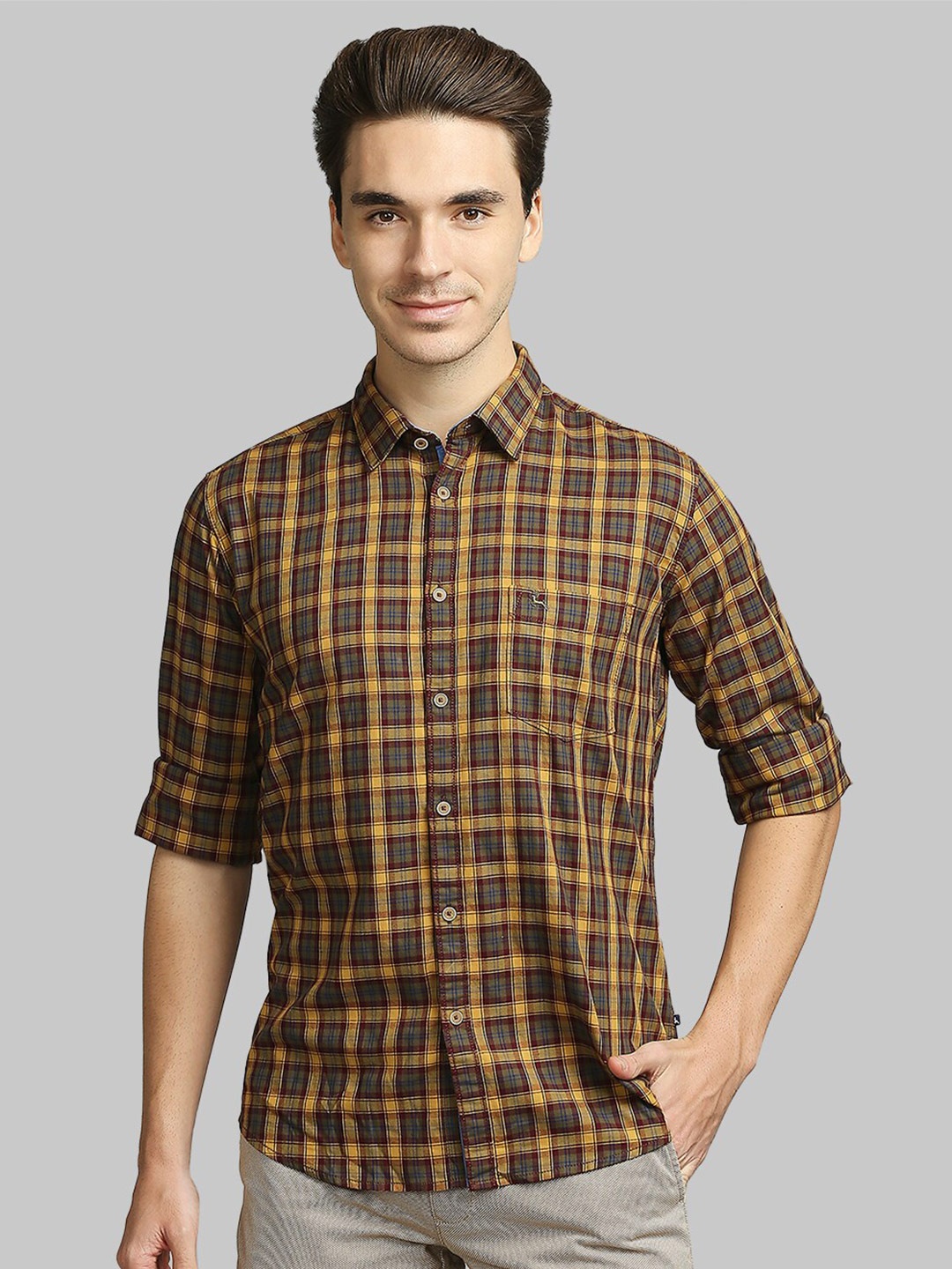 Parx Men Green Slim Fit Checked Casual Shirt