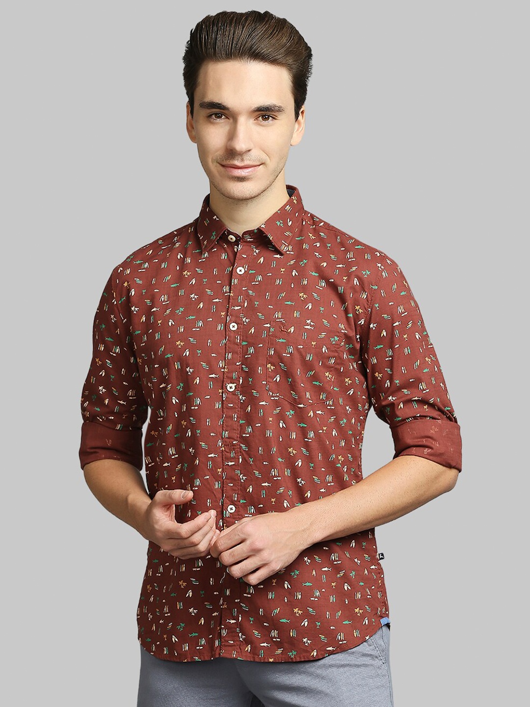 

Parx Men Red Slim Fit Floral Printed Casual Shirt