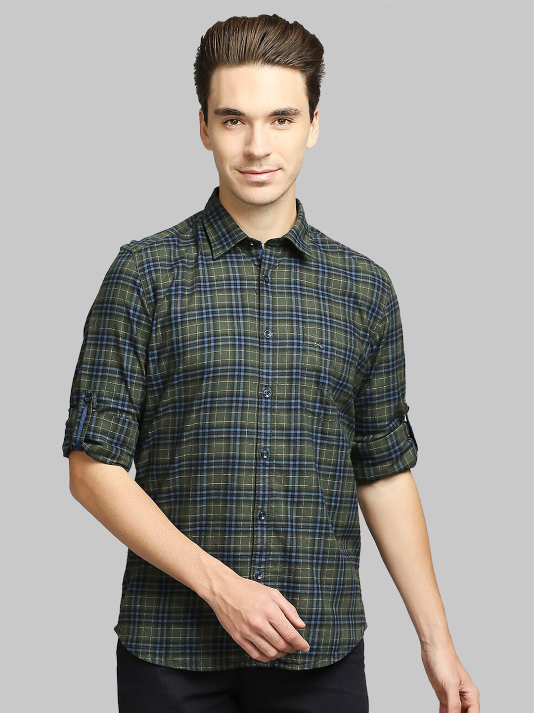 

Parx Men Green Slim Fit Tartan Checks Checked Casual Shirt
