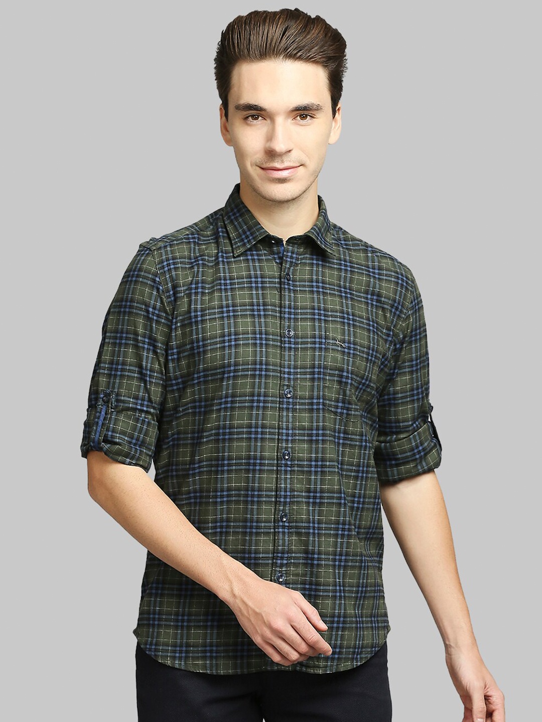 

Parx Men Green Slim Fit Tartan Checked Casual Shirt