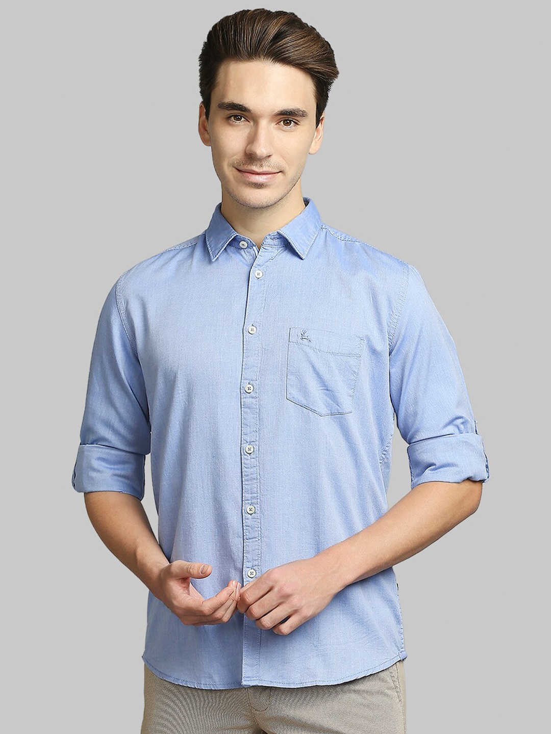 

Parx Men Blue Slim Fit Solid Cotton Casual Shirt
