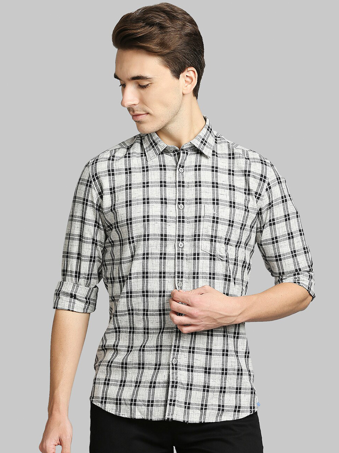 

Parx Men Grey Slim Fit Tartan Checks Checked Casual Shirt