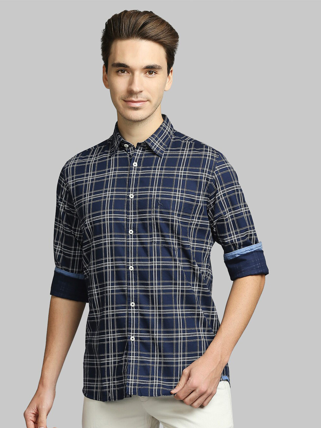 

Parx Men Blue Slim Fit Tartan Checks Casual Shirt