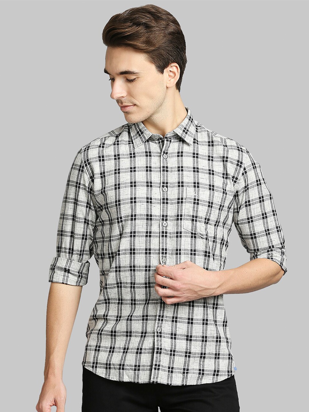 

Parx Men Grey Slim Fit Tartan Checks Checked Casual Shirt