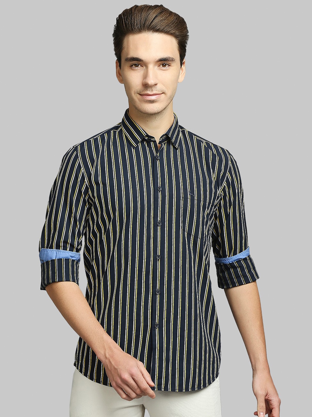 

Parx Men Yellow Slim Fit Striped Cotton Casual Shirt