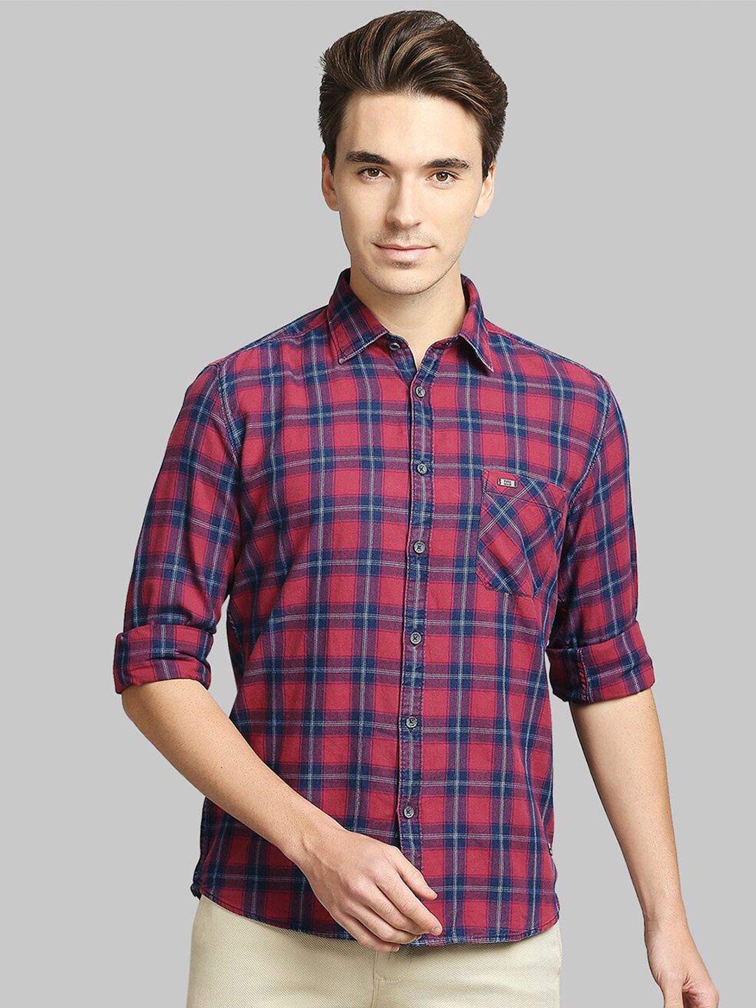 

Parx Men Red Slim Fit Tartan Checked Casual Shirt