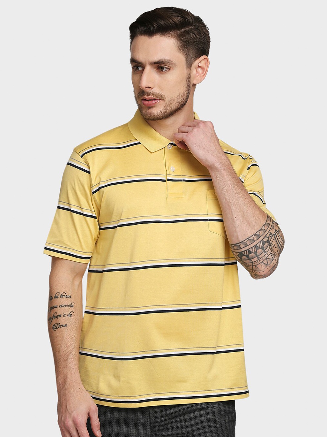 

ColorPlus Men Yellow Striped Polo Collar T-shirt