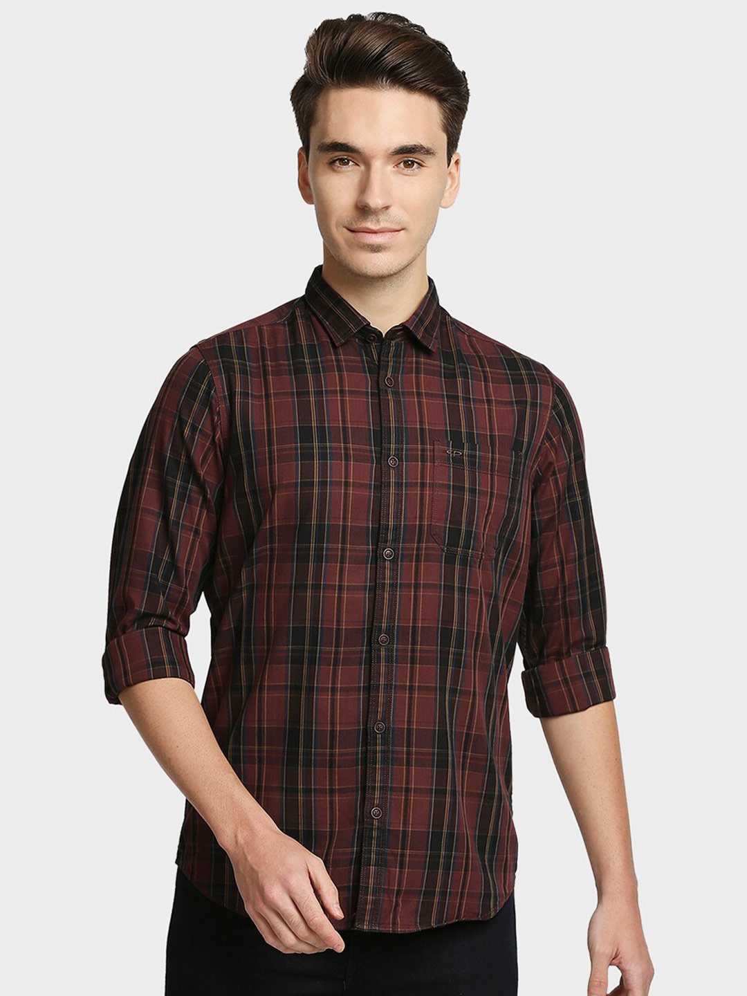 

ColorPlus Men Coffee Brown Tartan Checks Checked Casual Shirt