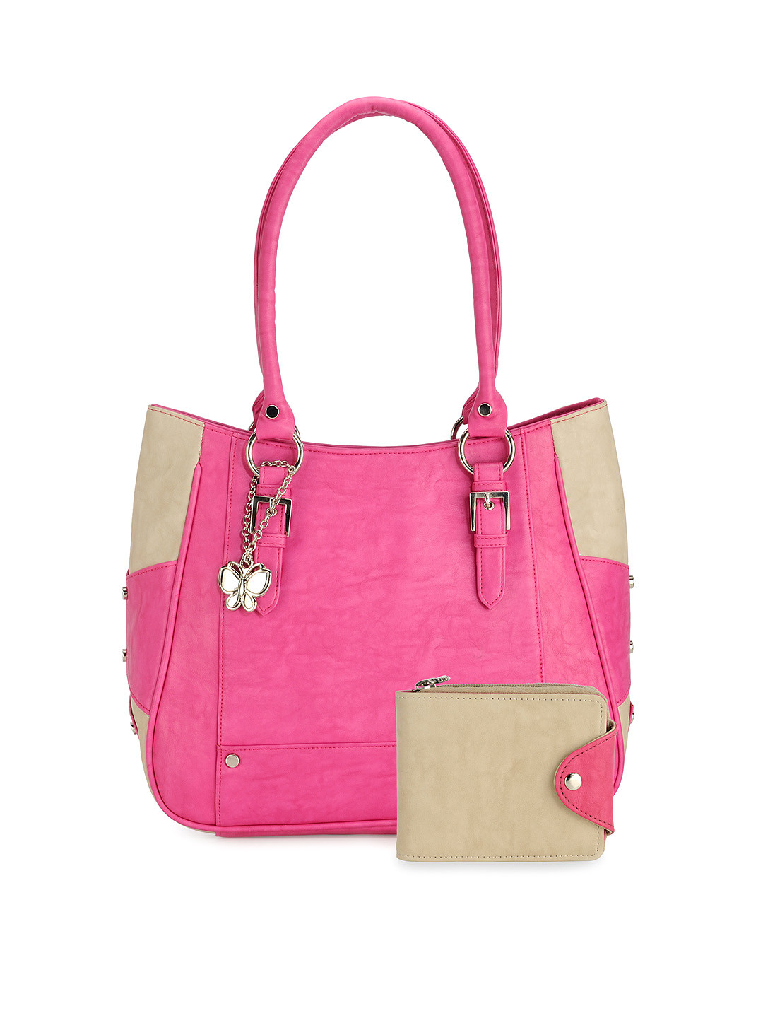

Butterflies Pink & Beige Shoulder Bag with Wallet