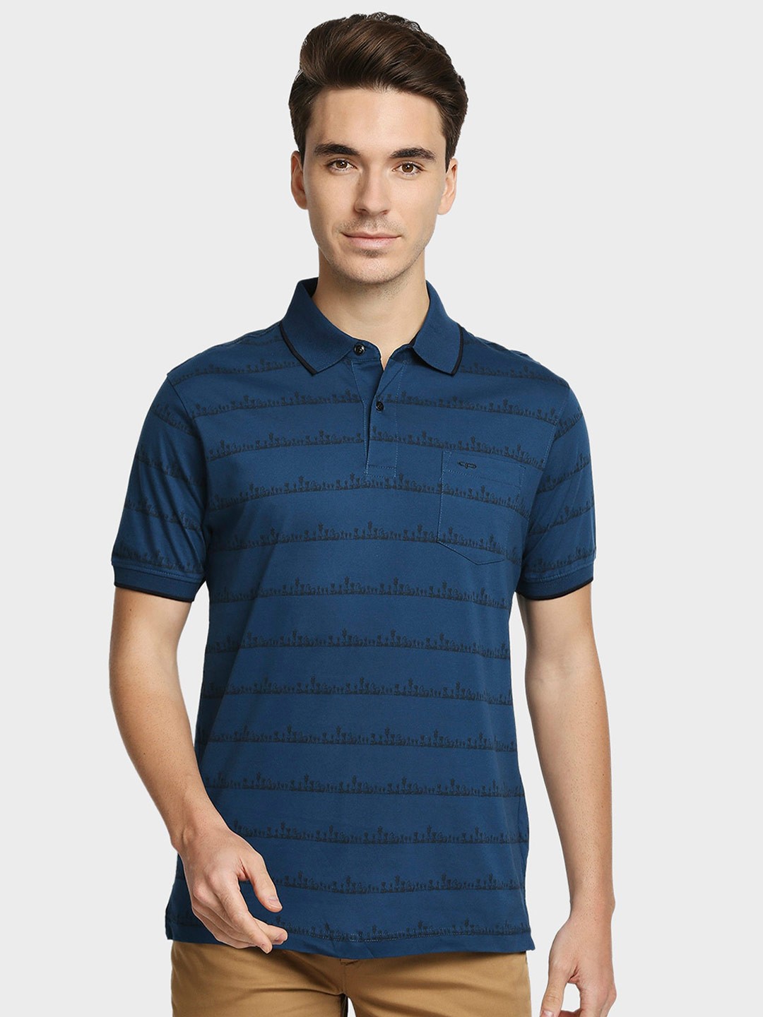 

ColorPlus Men Blue Striped Polo Collar Pockets T-shirt