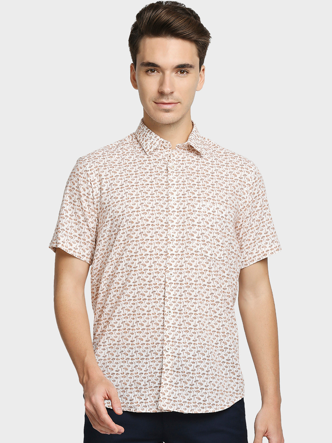 

ColorPlus Men Orange & White Micro Printed Casual Shirt