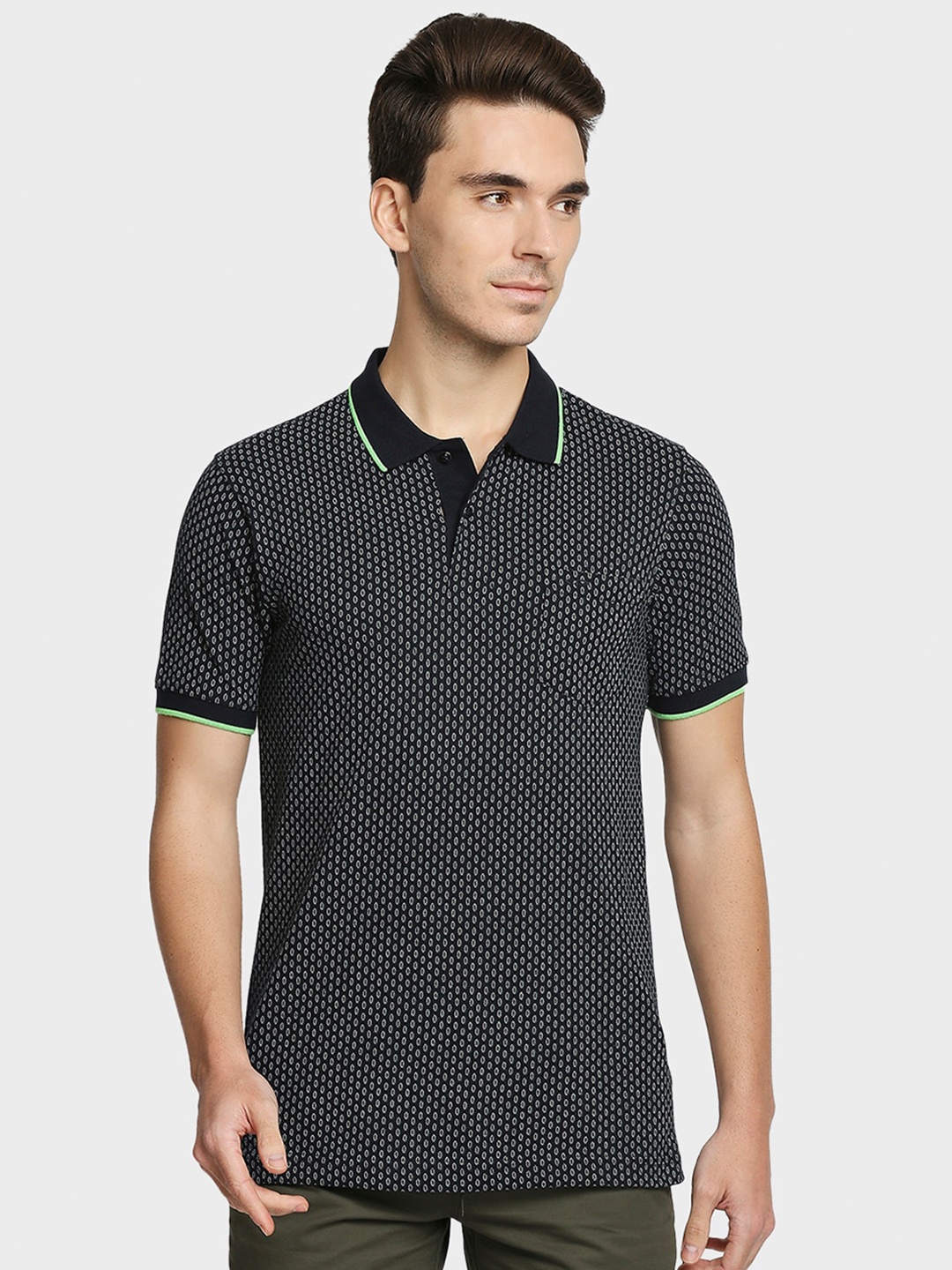 

ColorPlus Men Navy Blue Polo Collar Pockets T-shirt