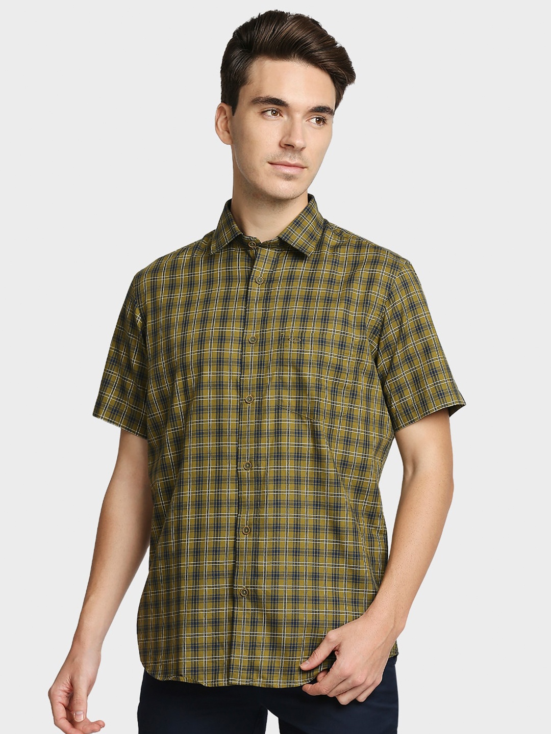 

ColorPlus Men Green Checked Casual Shirt