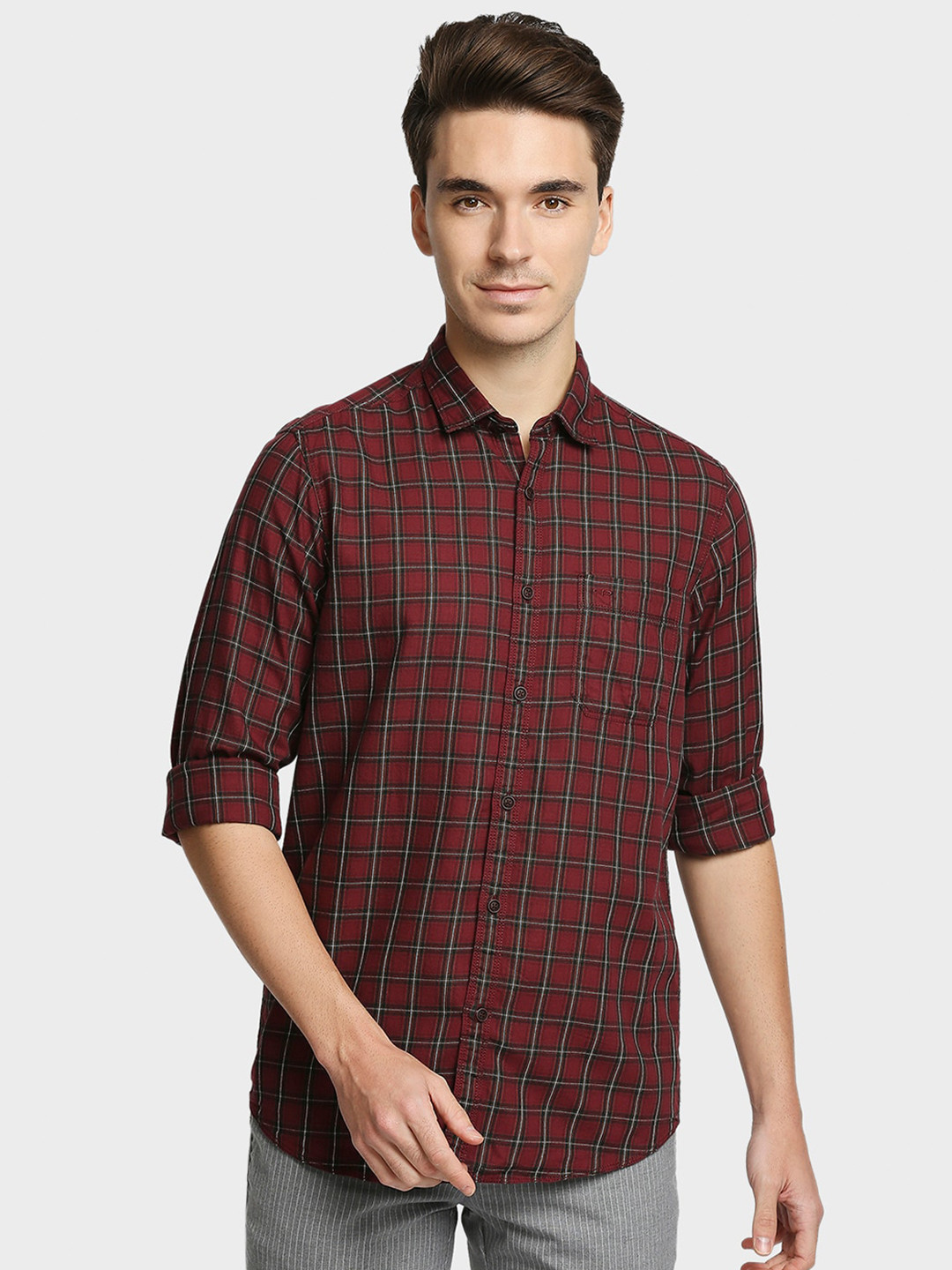 

ColorPlus Men Maroon Checked Cotton Casual Shirt