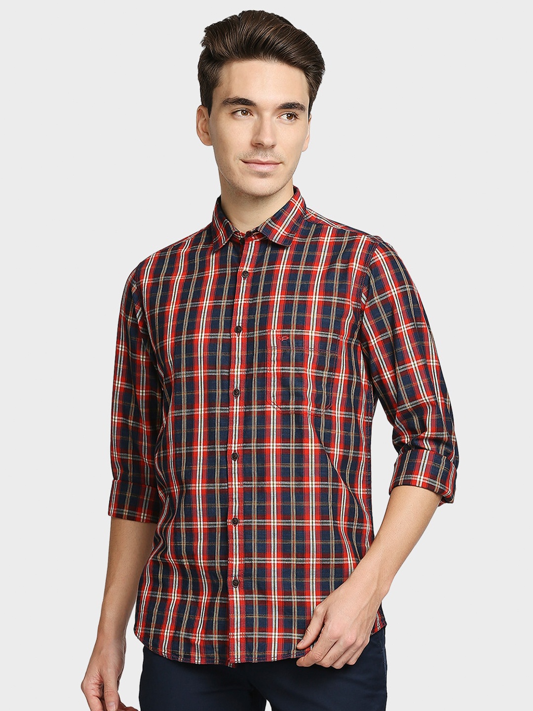 ColorPlus Men Red Regular Fit Checked Casual Shirt