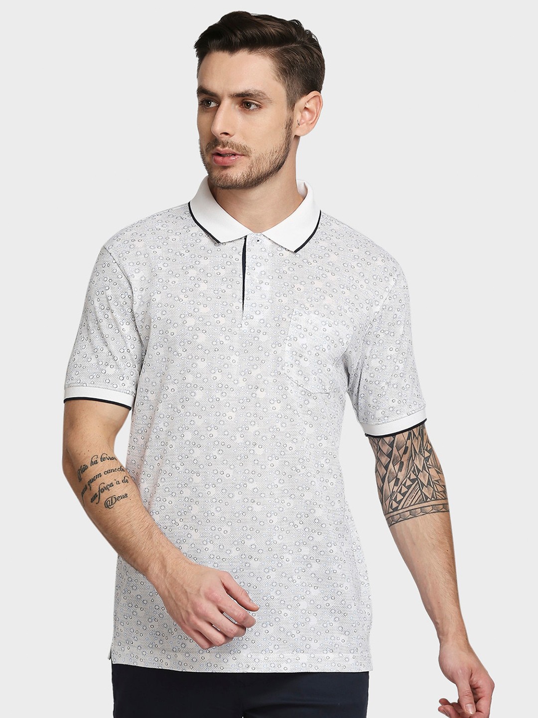 

ColorPlus Men White Polo Collar Pockets T-shirt