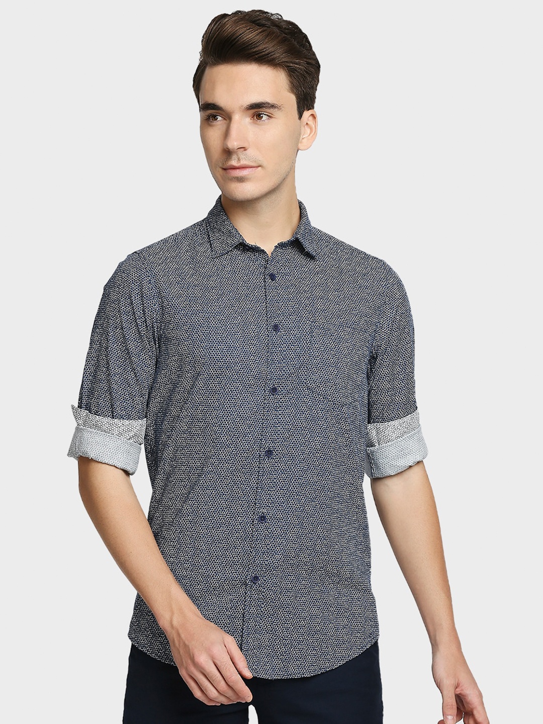 

ColorPlus Men Navy Blue Printed Casual Shirt