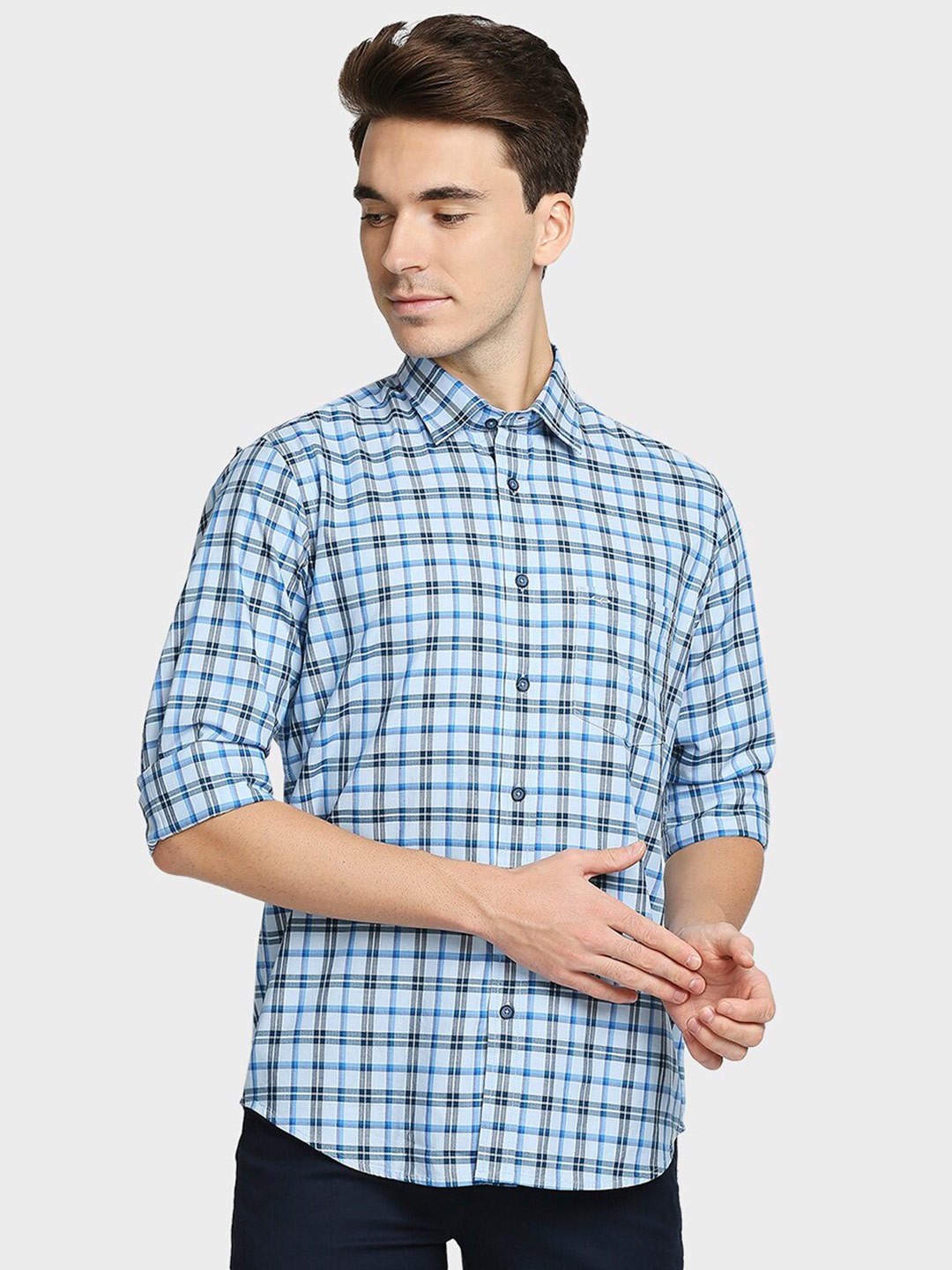 

ColorPlus Men Blue Tartan Checks Checked Casual Shirt