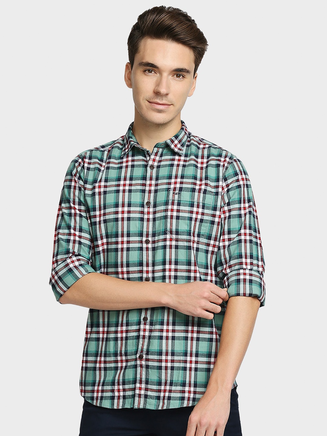 ColorPlus Men Green Tartan Checks Checked Casual Shirt