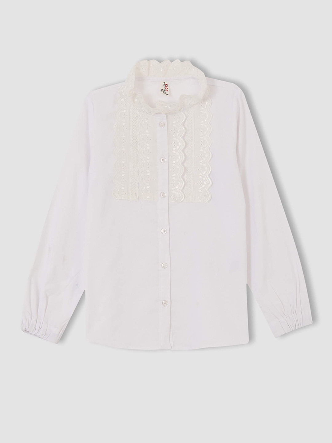 

DeFacto Girls White Shirt Style Top with Schiffli Embroidered Lace Detail