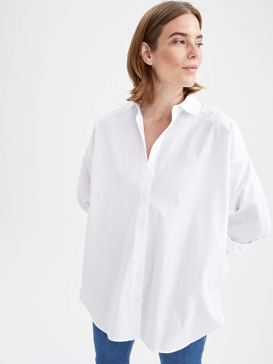 

DeFacto Women White Pure Cotton Casual Shirt