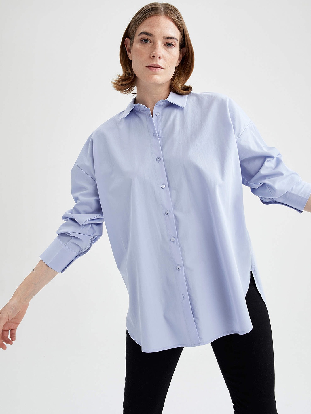 

DeFacto Women Blue Pure Cotton Casual Shirt