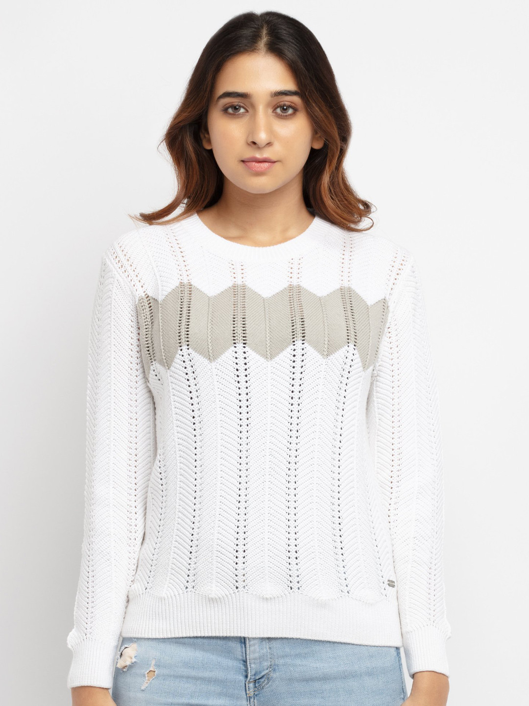 

Status Quo Women White & Grey Pullover