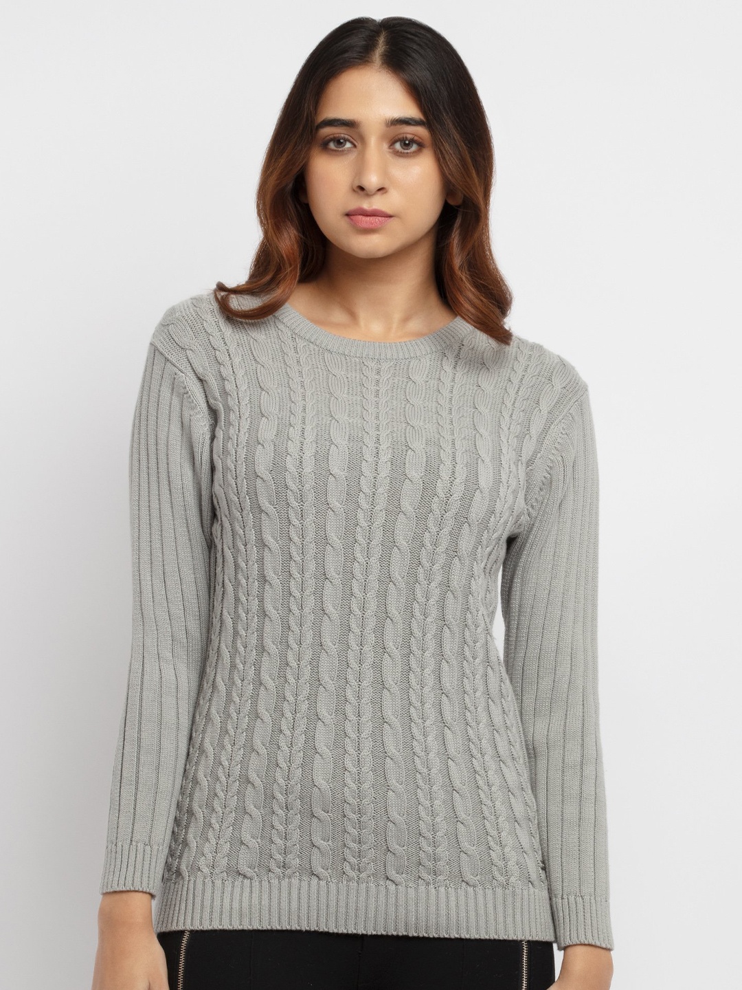 

Status Quo Women Grey Cable Knit Pullover