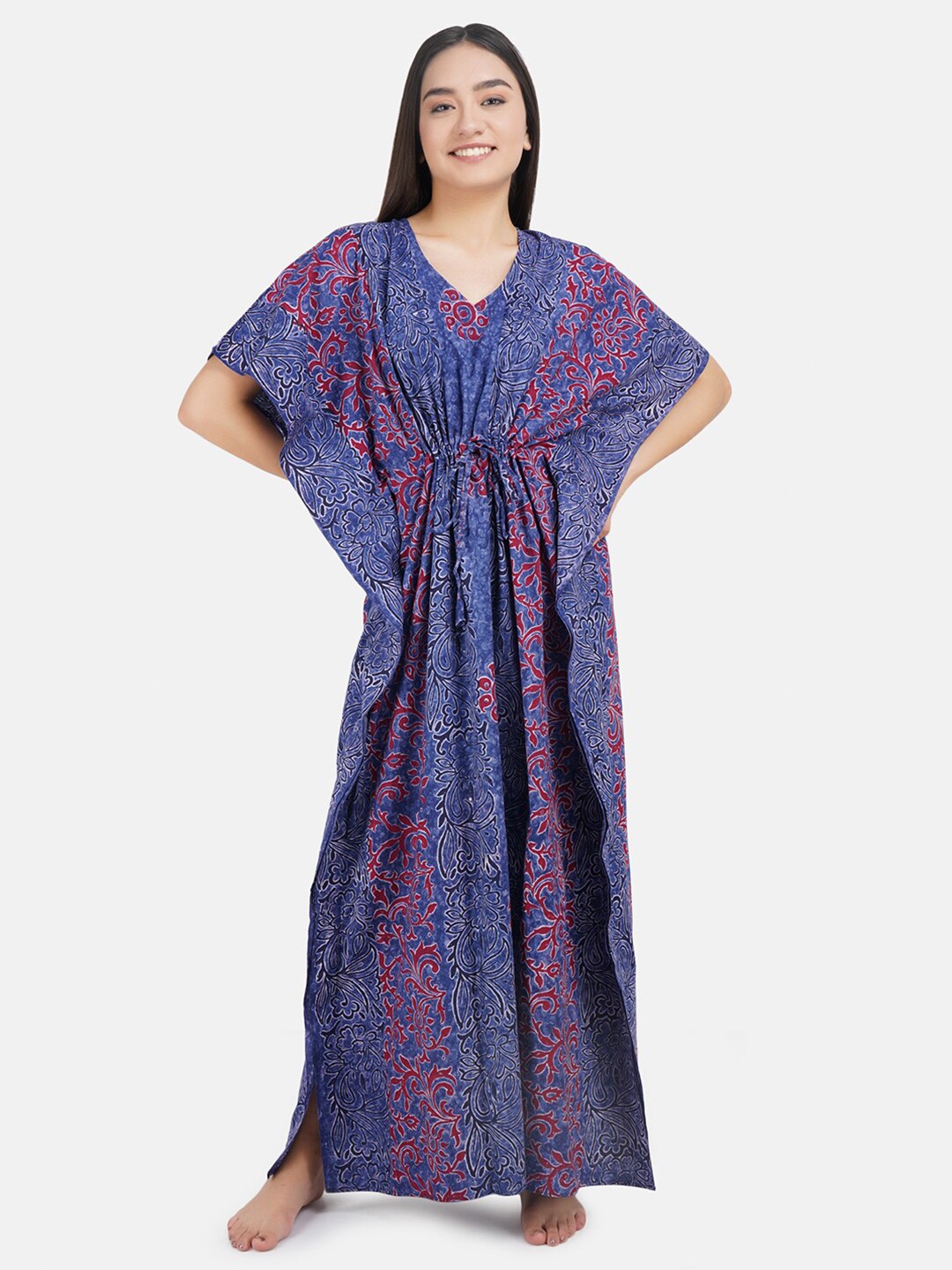 

KOI SLEEPWEAR Blue Printed Pure Cotton Maxi Nightdress
