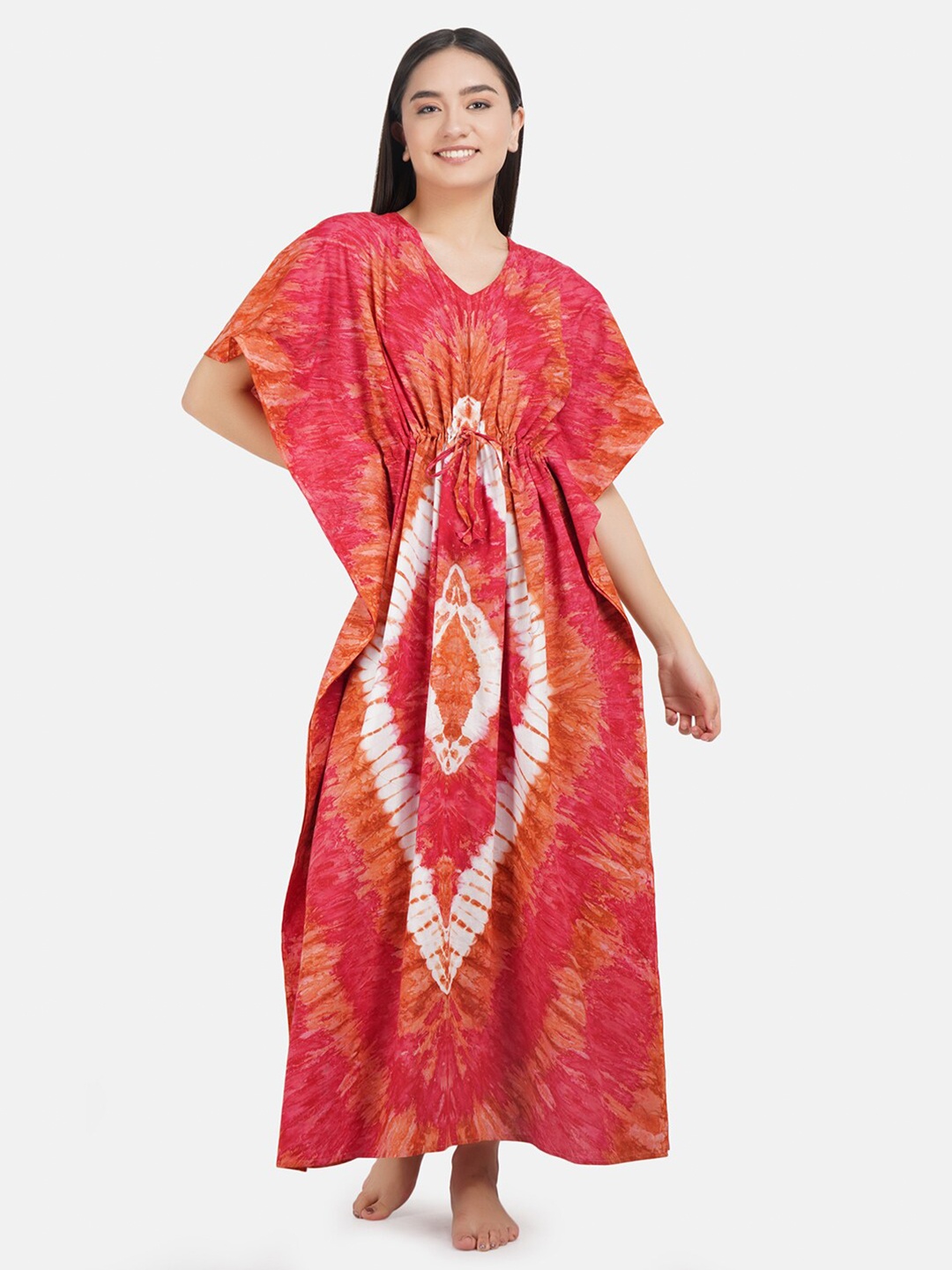 

KOI SLEEPWEAR Woman Pink Comfortable Fit Tie & Dye Printed Kaftan Nightdress