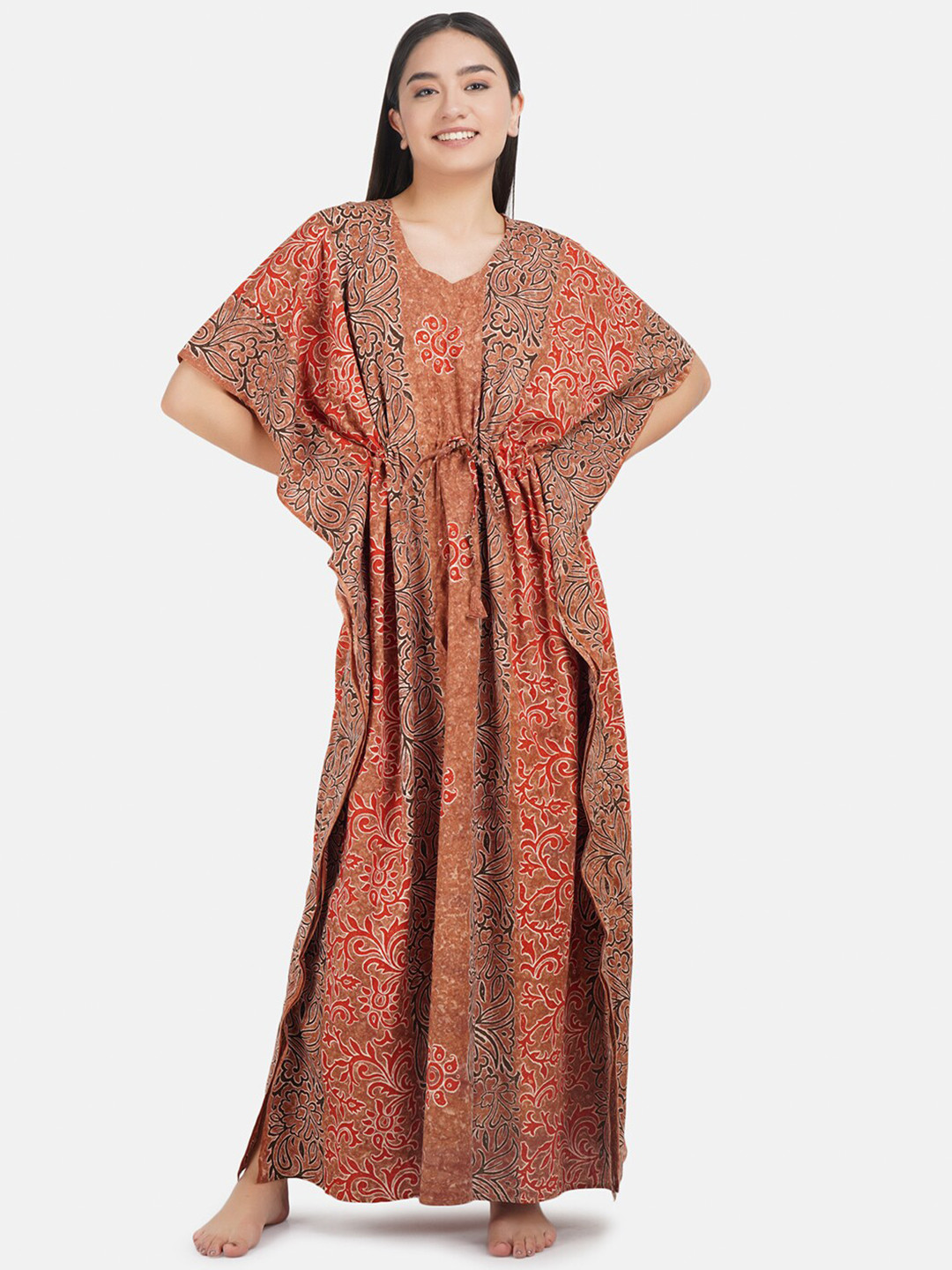

KOI SLEEPWEAR Women Orange Printed Kaftan Nightdress
