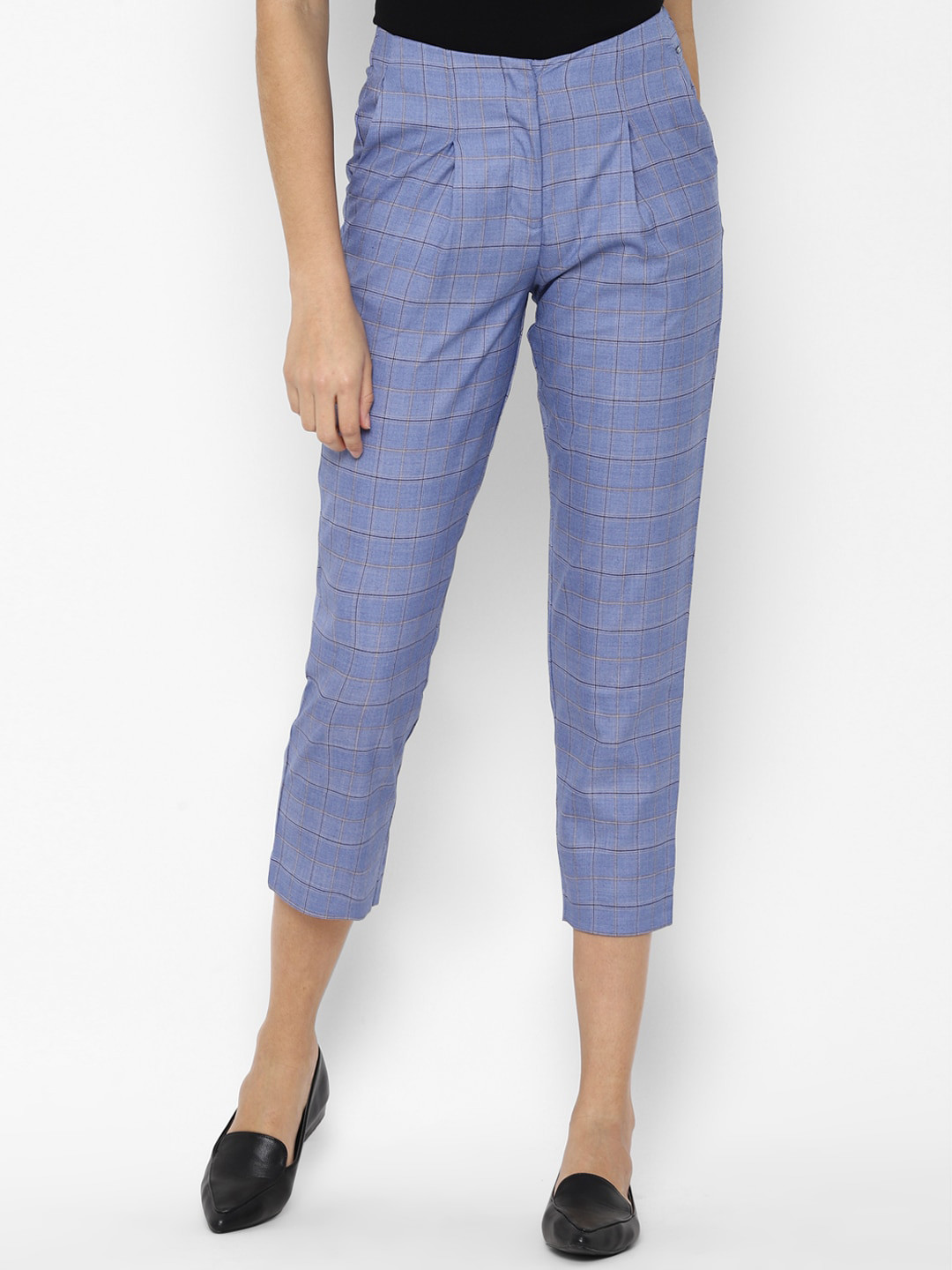 

Allen Solly Woman Women Blue Checked Pleated Trousers
