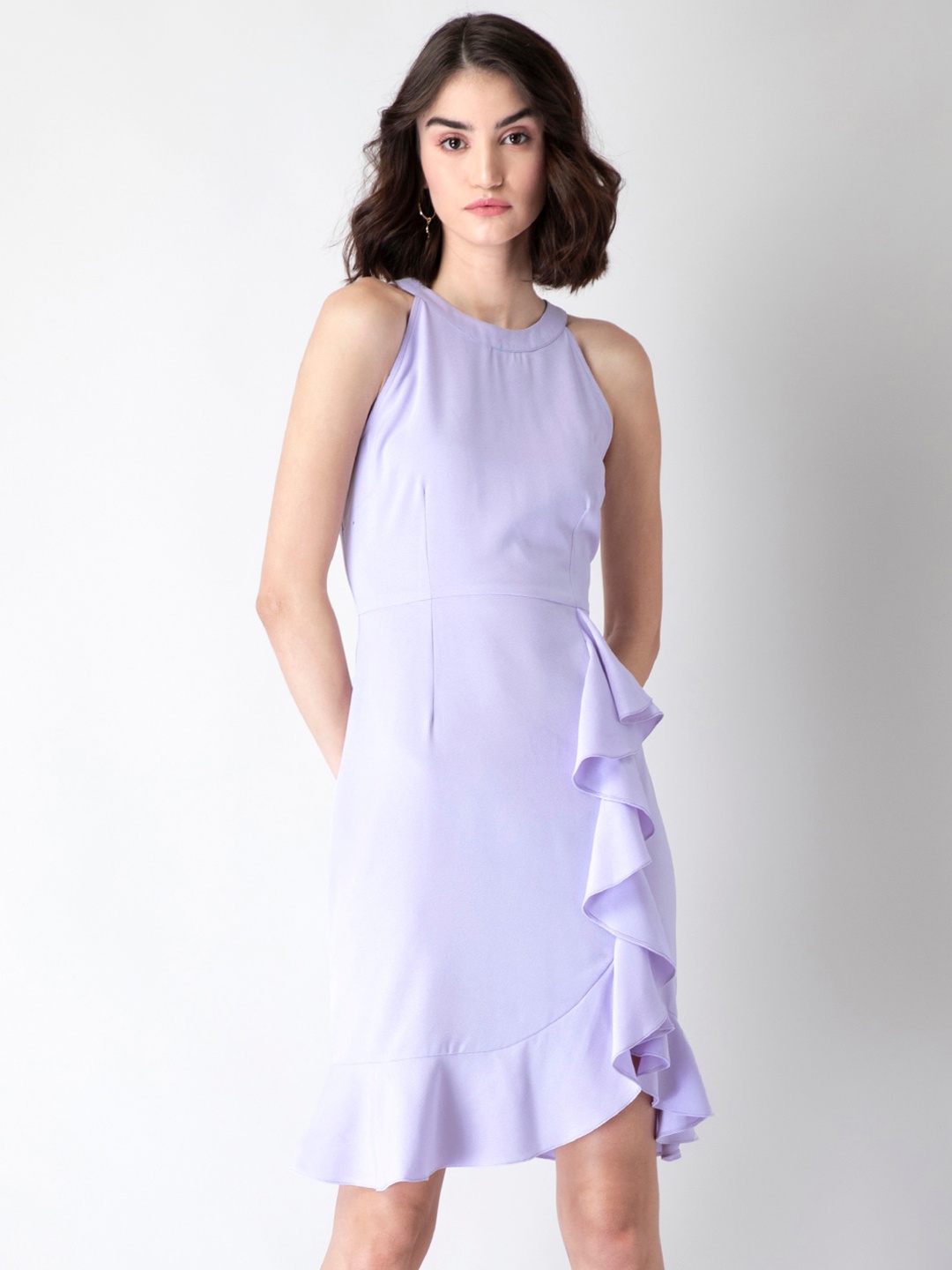 

FabAlley Purple Crepe Peplum Dress