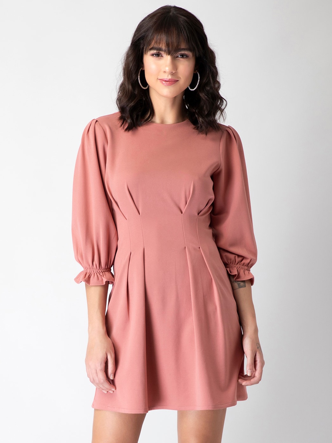 

FabAlley Pink Pleated Full Sleeve Dress