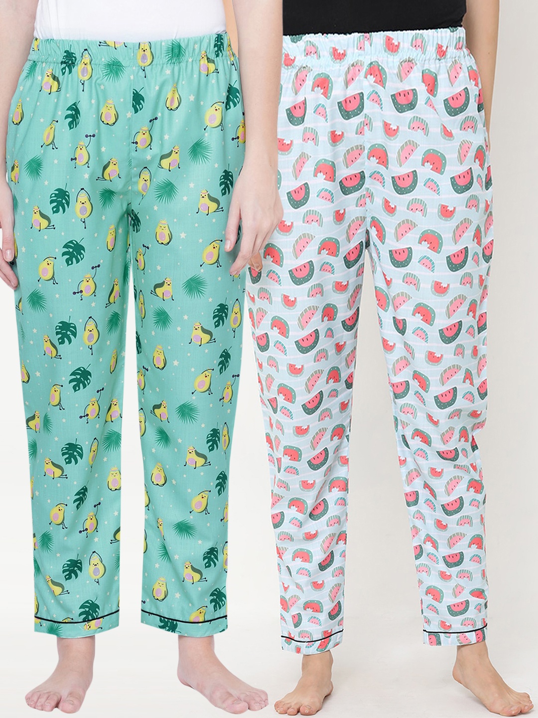 

FashionRack Women Green & Blue Pack of 2 Cotton Printed Lounge Pants