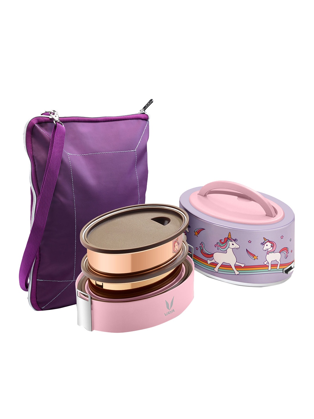 

Vaya Kids Pink & Purple Printed Stainless Steel Lunch Box