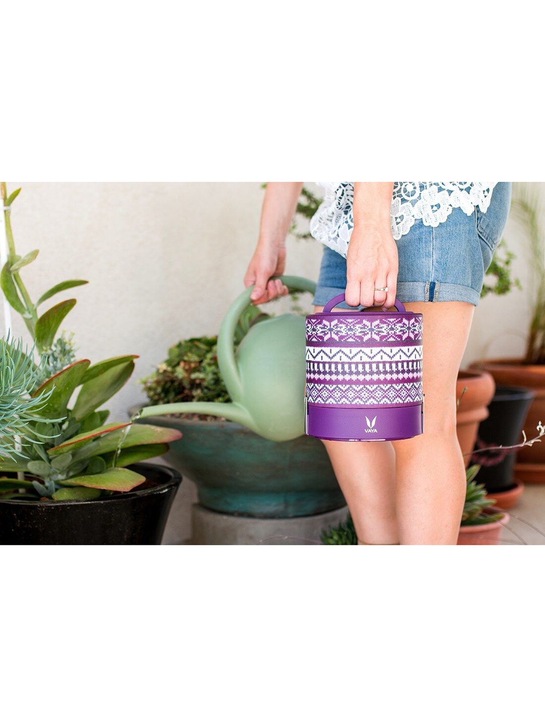 

Vaya Women Purple & White Printed Stainless Steel Lunch Box 1000 ML