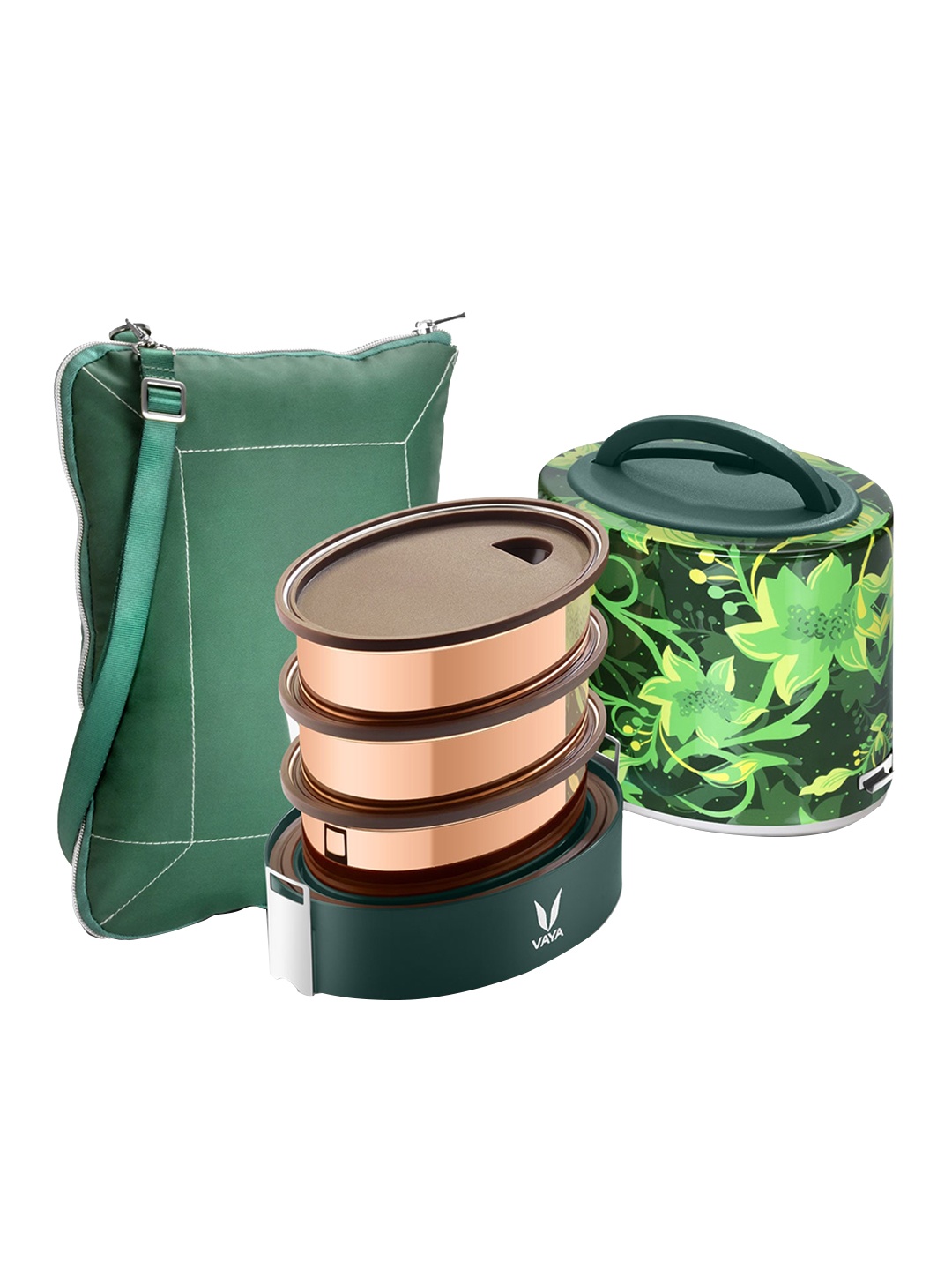 

Vaya Women Green Printed Stainless Steel Lunch Box 1000ML