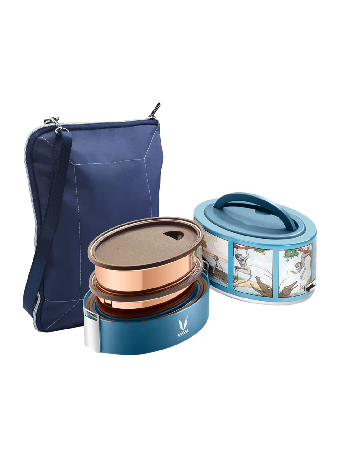 

Vaya Kids Blue & White Printed Stainless Steel Lunch Box