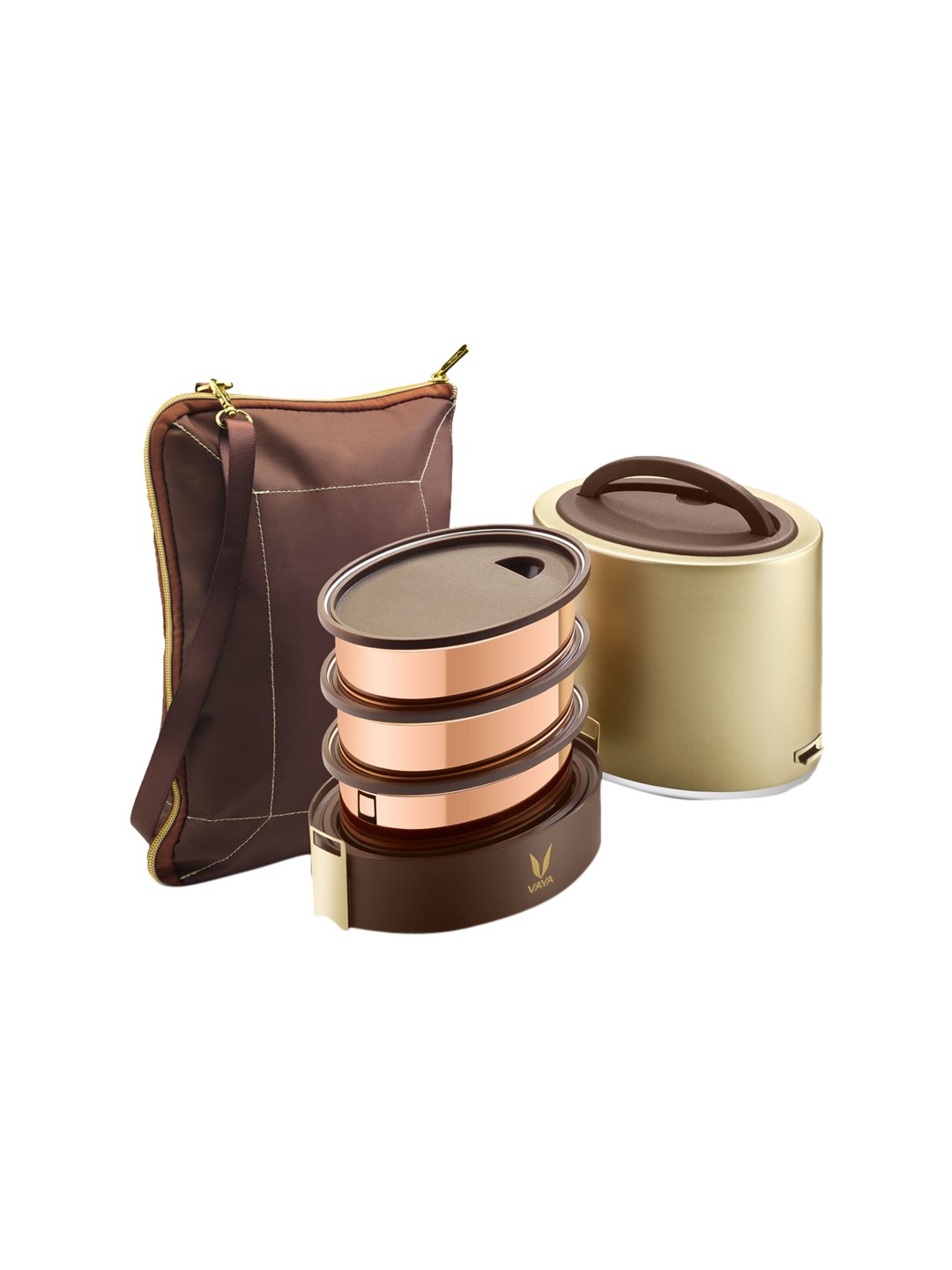 

Vaya Gold coloured Lunch Box with Three Copper Finished Containers 1000ml
