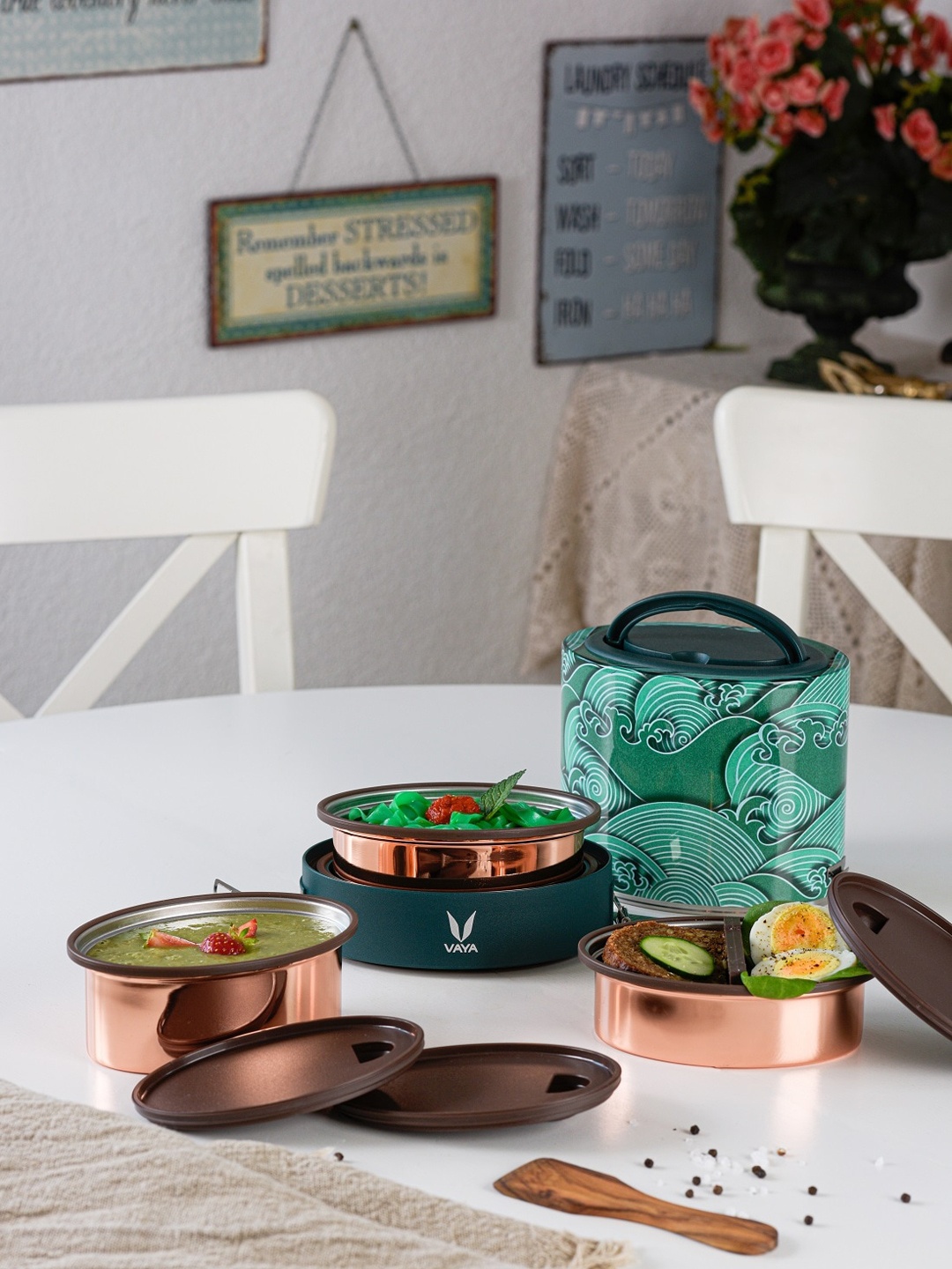 

Vaya Green Kimono Lunch Box with Three Copper Finished Containers 1000ml